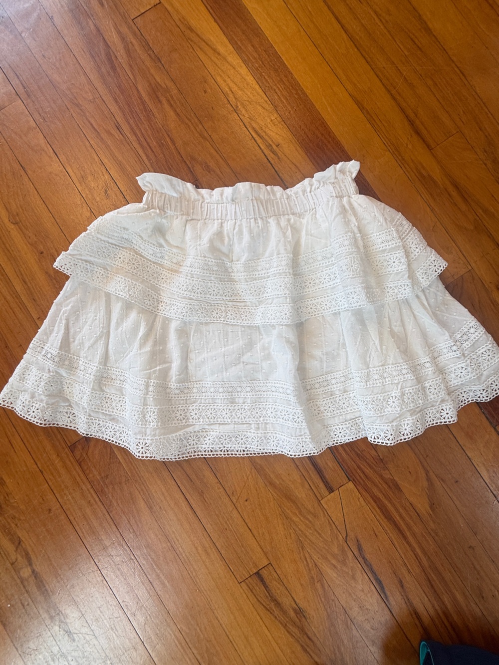 The Shirt by Rochelle Behrens White Tiered Eyelet Mini Skirt